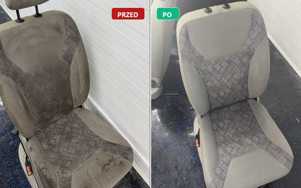 Rzeczywiste porównanie przed i po praniu ekstrakcyjnym tapicerki materiałowej w Feniks Detailing